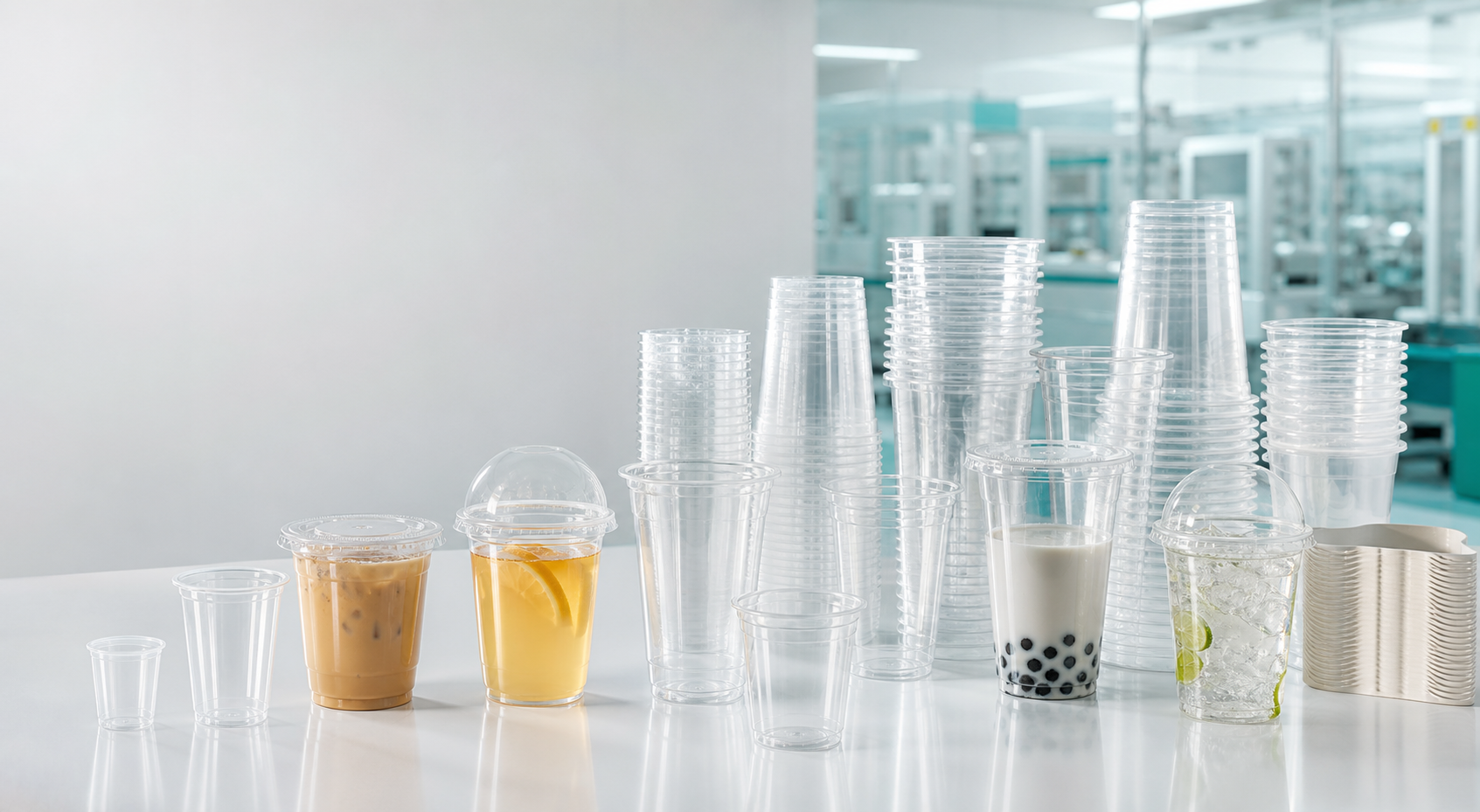 透明塑料杯和配套杯盖产品展示